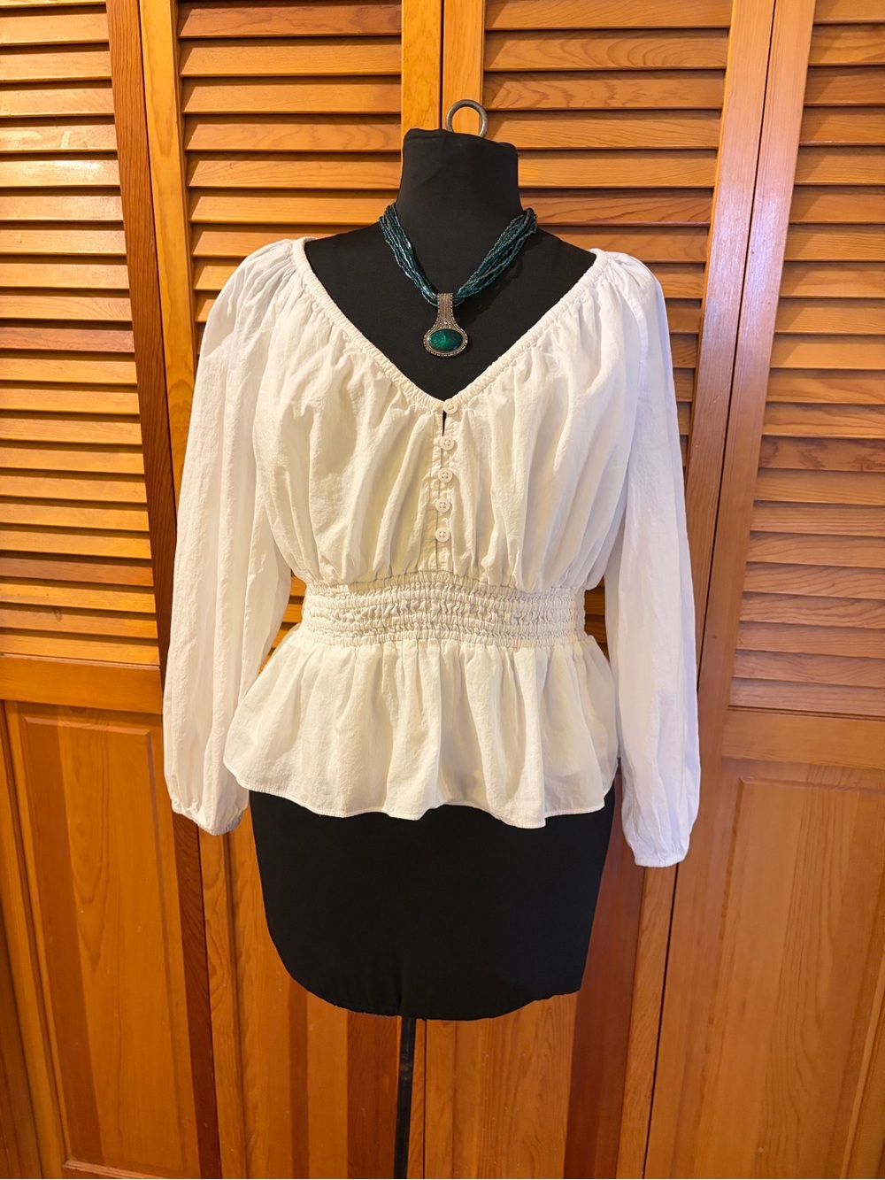J.Crew Blouse White Women’s Small Peasant Smocked Cottagecore Boho Top